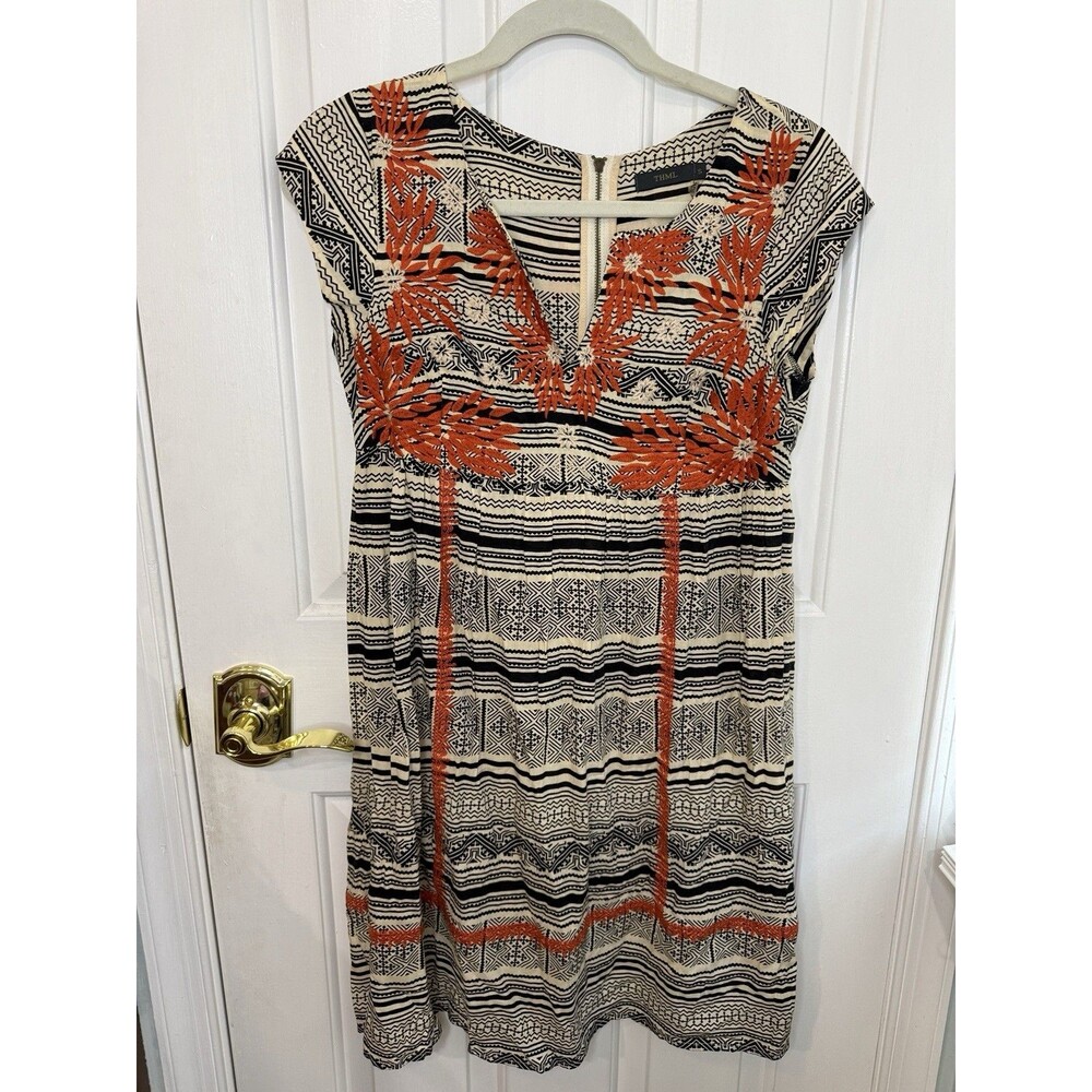 Y2K THML Women's Black & Cream Mini Dress With Orange Floral Embroidery Small
